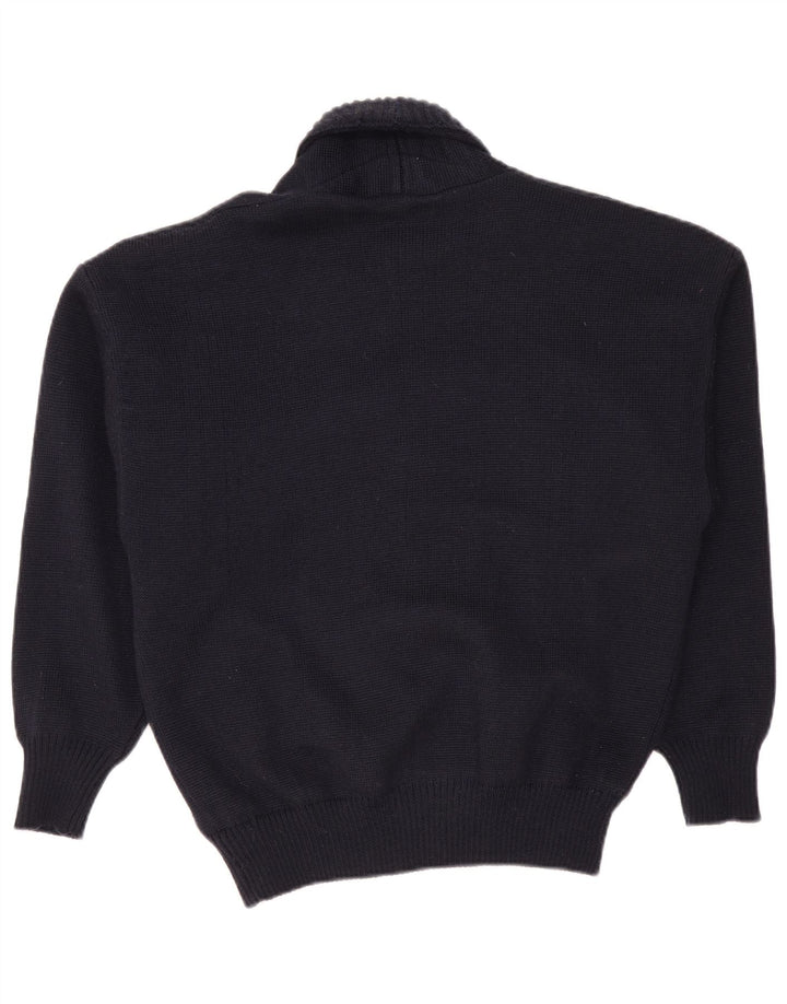 VINTAGE Herren-Cardigan-Pullover IT 50 Mittelmarineblaue Wolle