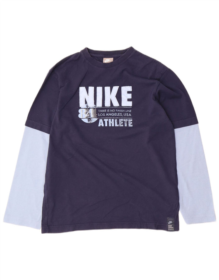 Nike Langarmshirt mit Grafik für Jungen, 13–14 Jahre, XL, Marineblau, Farbblock