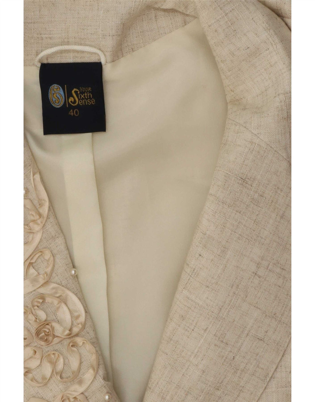 Your Sixth Sense Damen-Kurzarm-Blazerjacke, EU 40, Mittelbeige