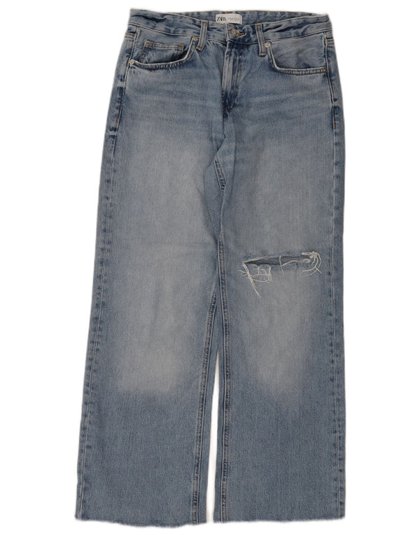 Zara Damen Distressed Jeans mit weitem Bein EU 38 Small W28 L29 Blaue Baumwolle