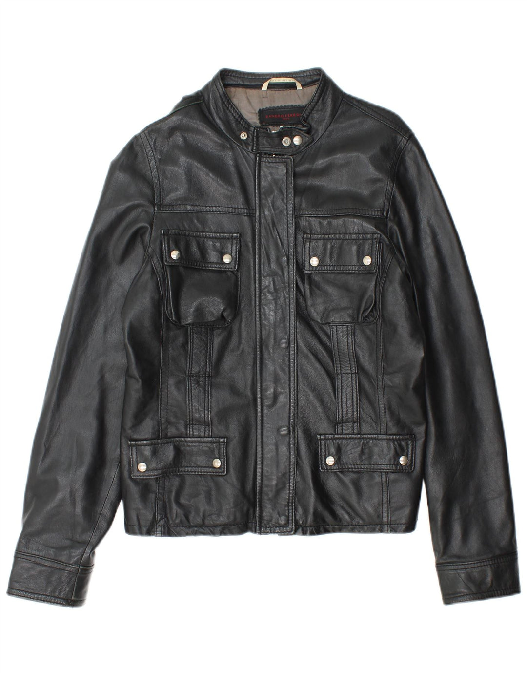 SANDRO FERRONE Damen Lederjacke UK 14 Großes schwarzes Leder