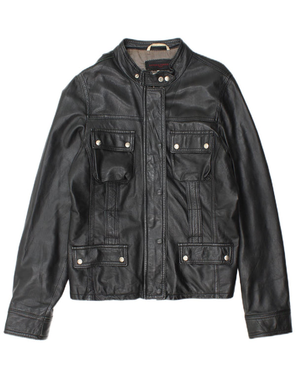 SANDRO FERRONE Damen Lederjacke UK 14 Großes schwarzes Leder