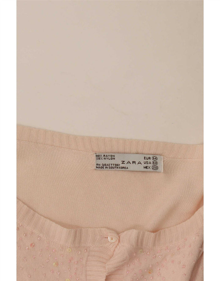 Zara Damen Crop Cardigan Top UK 12 Medium Pink Rayon