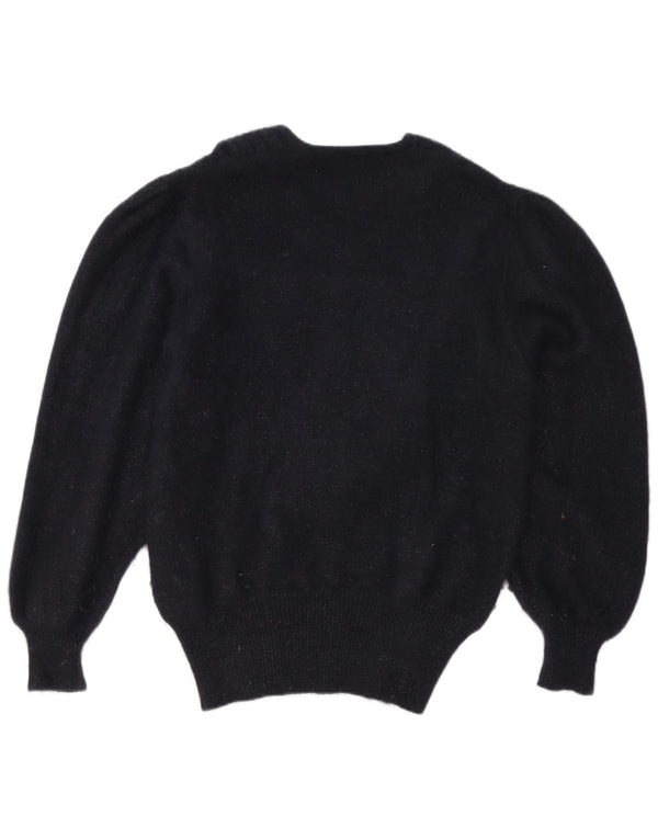 Vintage Damen V-Ausschnitt Pullover Pullover UK 16 Large Black Angora