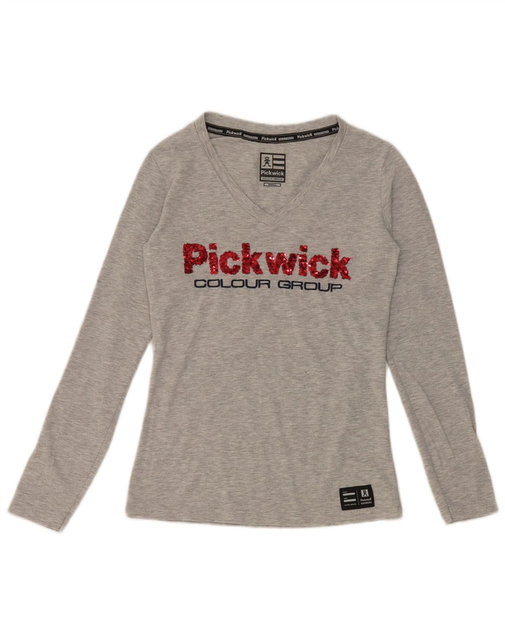 Pickwick Grafik-Oberteil für Damen, langärmlig, UK 8, Größe S, grau gefleckte Viskose