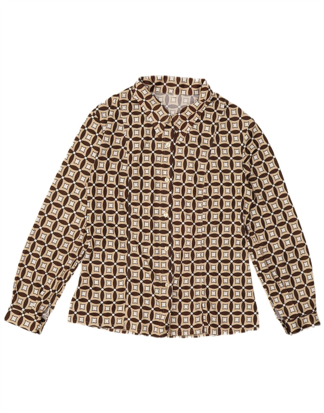 VINTAGE Damenhemd UK 16 Große beige geometrische Wolle