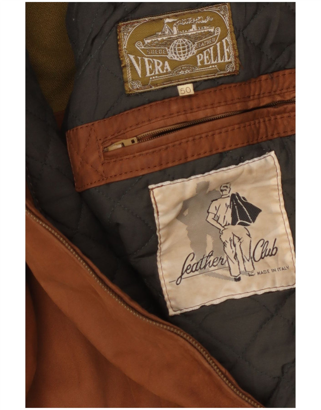 Vintage Herren Ledermantel mit Kapuze IT 50 großes braunes Leder