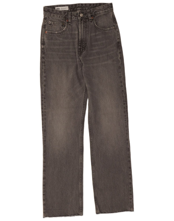 Zara Damen-Jeans mit hoher Taille, gerade, EU 36, XS, B26, L29, graue Baumwolle
