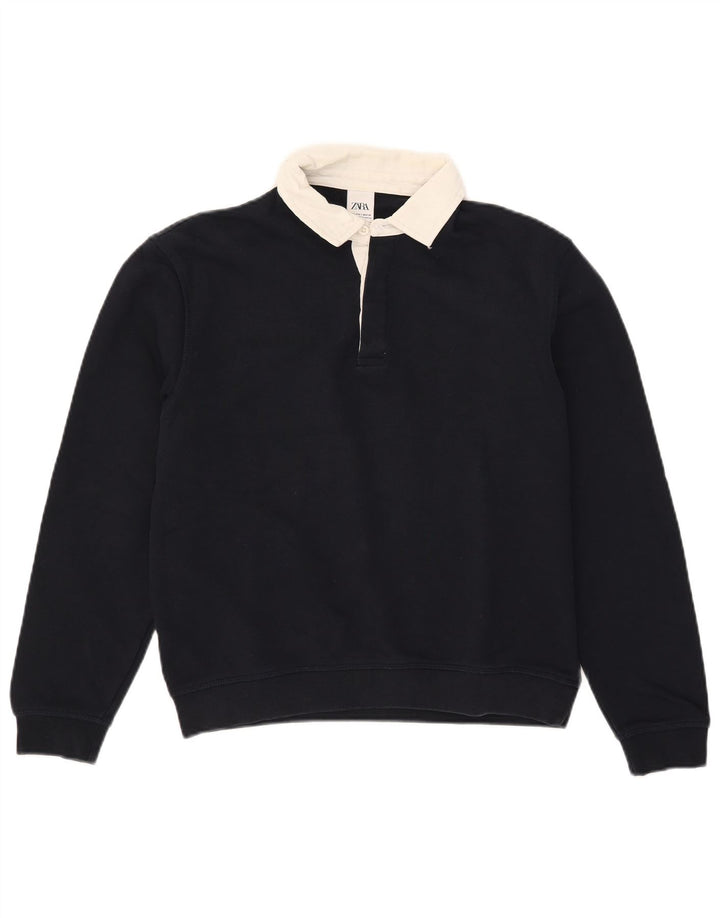 Zara Herren-Sweatshirt mit Rollkragen, klein, Marineblau, Farbblock