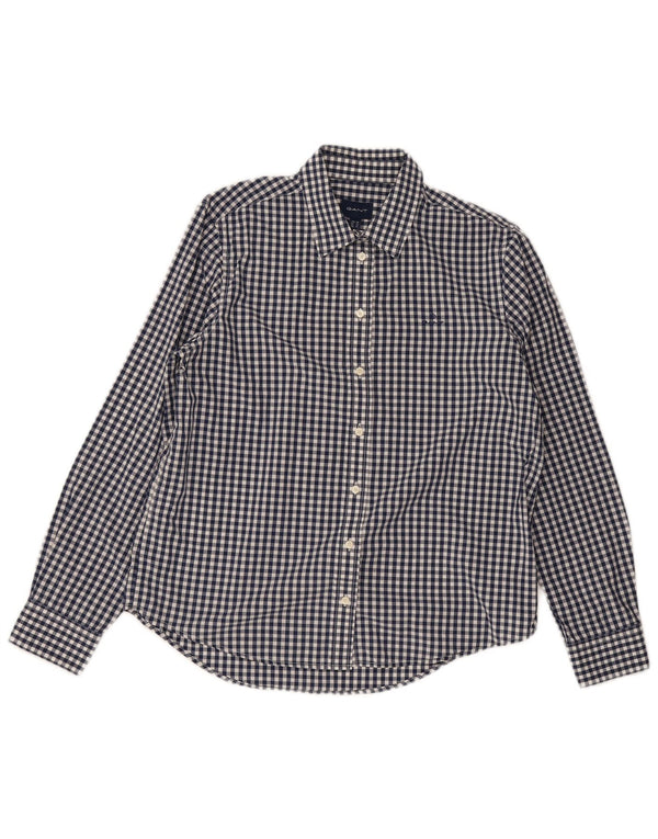 Gant Damenhemd UK 12 Mittelblaue Gingham-Baumwolle