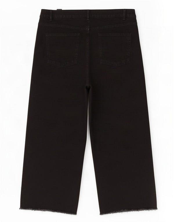 Marks & Spencer Damen-Jeans mit weitem Bein und verkürztem Bein, UK 18, XL, W36, L25, schwarze Baumwolle