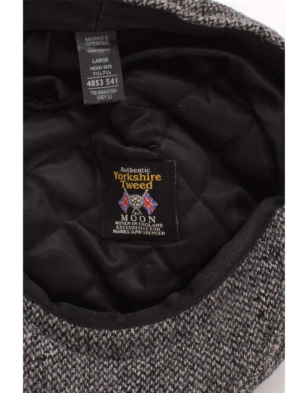 Marks & Spencer Herren-Schiebermütze, groß, grau, Fischgrätenmuster, Wolle, klassisch