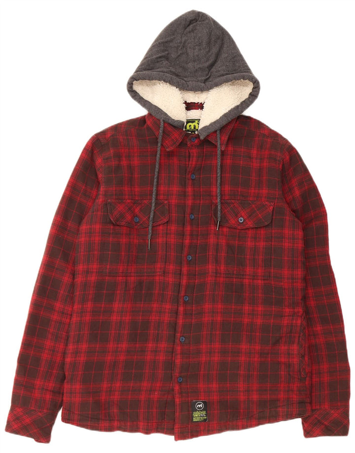 Mistral Herren-Lumberjack-Flanellhemd mit Kapuze, mittelrot, kariert, Baumwolle