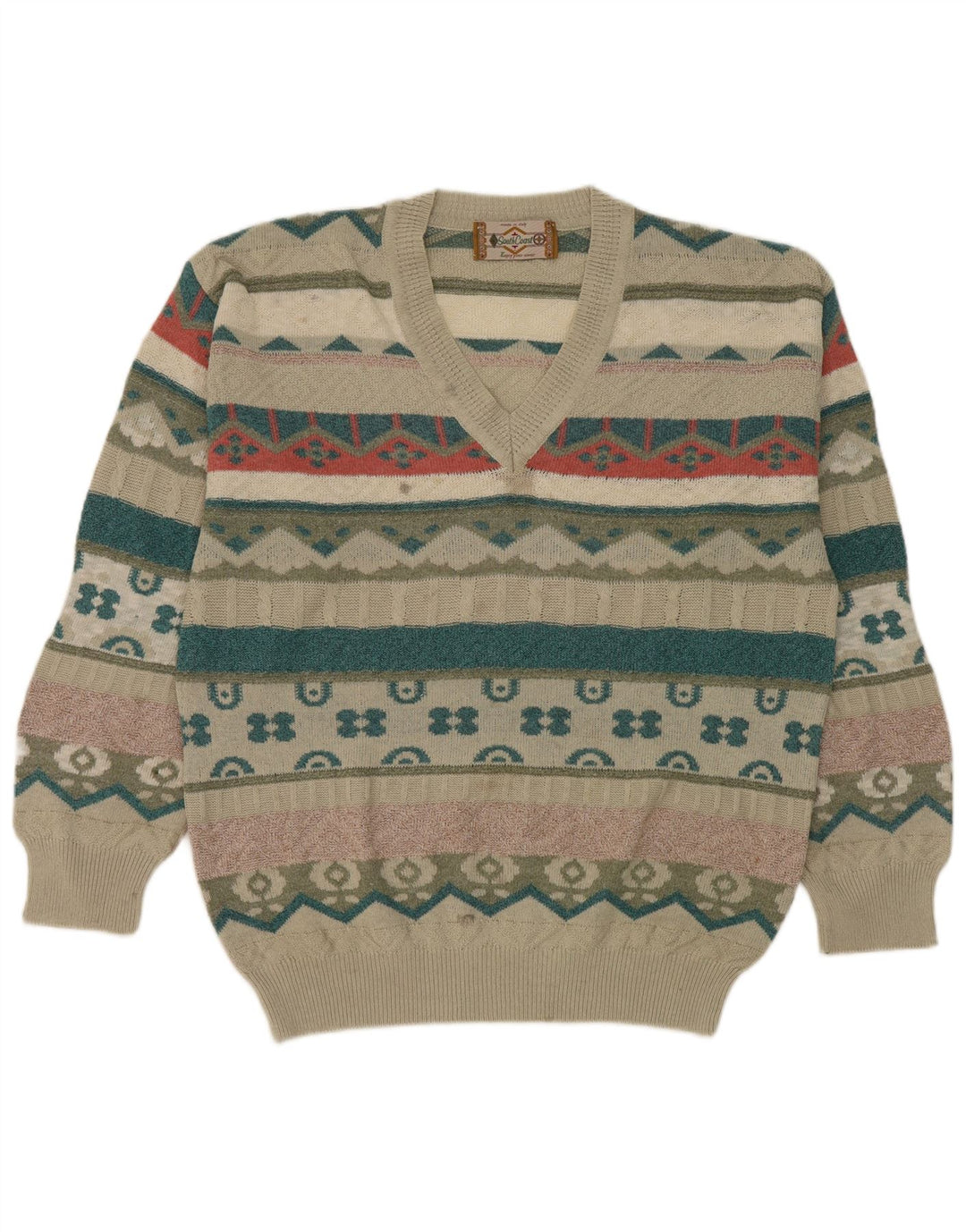 South Coast Herren-Pullover mit normaler Passform, groß, beige, geometrisch, Retro