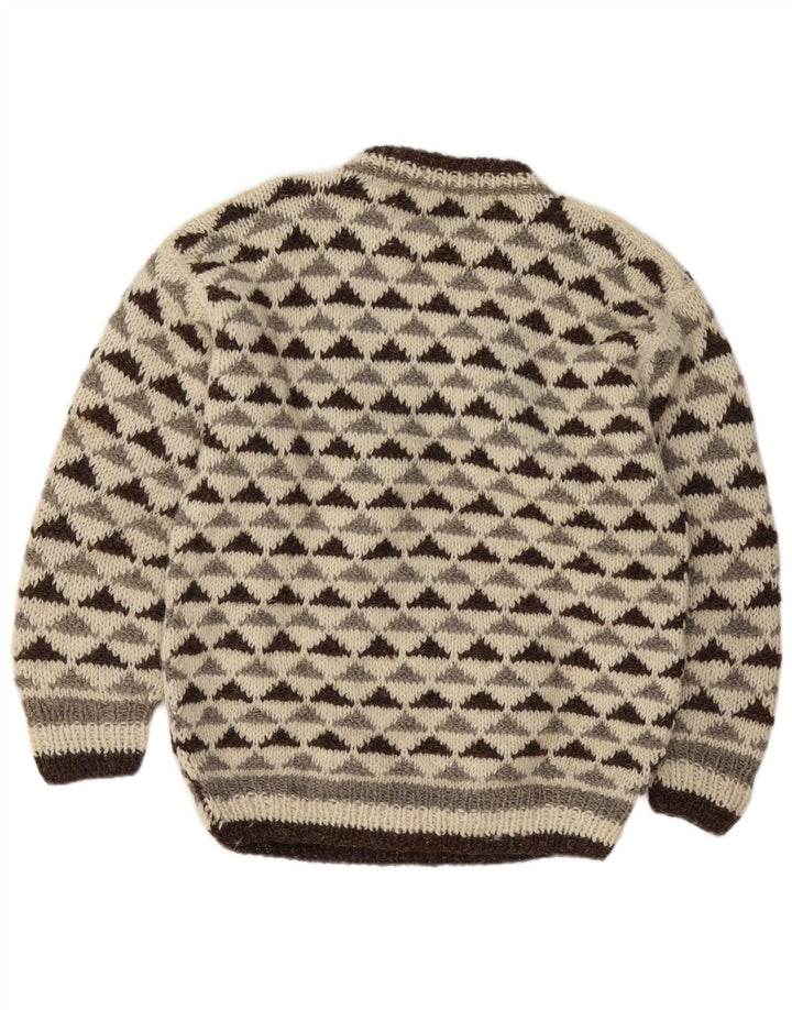 Vintage Herren-Pullover mit Rundhalsausschnitt, mittelgroß, cremefarben, geometrisch