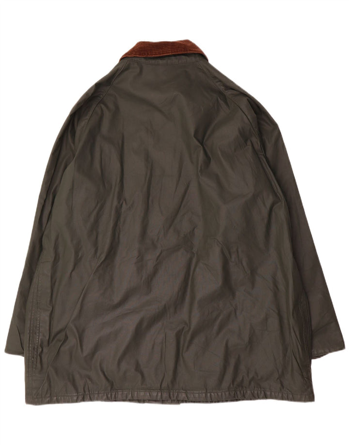Vintage Herren-Jacke aus gewachster Baumwolle mit lockerer Passform, Größe L, Grün