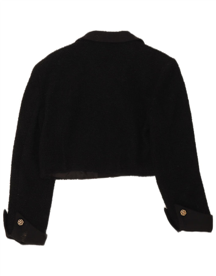 Vintage Damen Bolero Jacke UK 10 Kleine schwarze Wolle