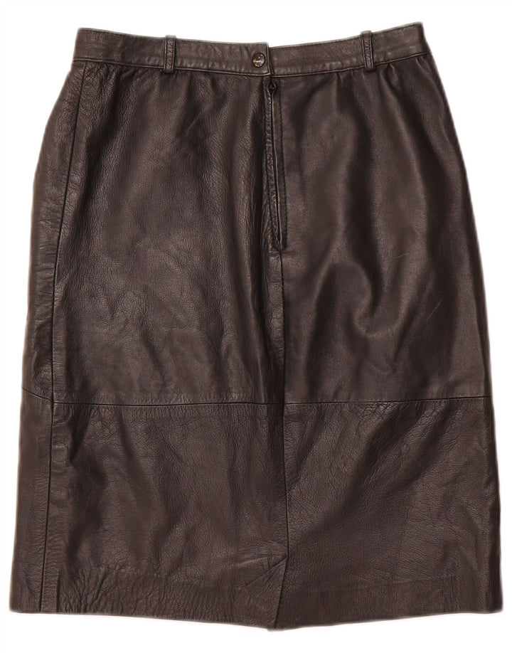 VINTAGE Damen Lederrock mit hoher Taille IT 48 XL W28 Schwarzes Leder