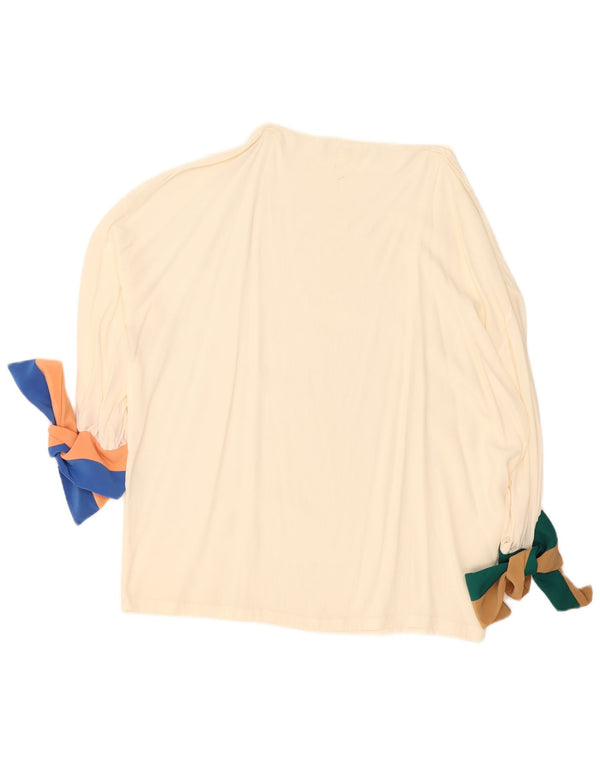 Vintage Damen 3/4 Ärmel Bluse Top UK 14 Large Off White Colourblock