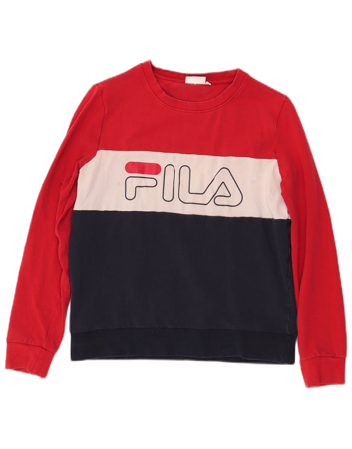 FILA Damen Grafik-Sweatshirt-Pullover UK 10 Small Marineblau Farbblock