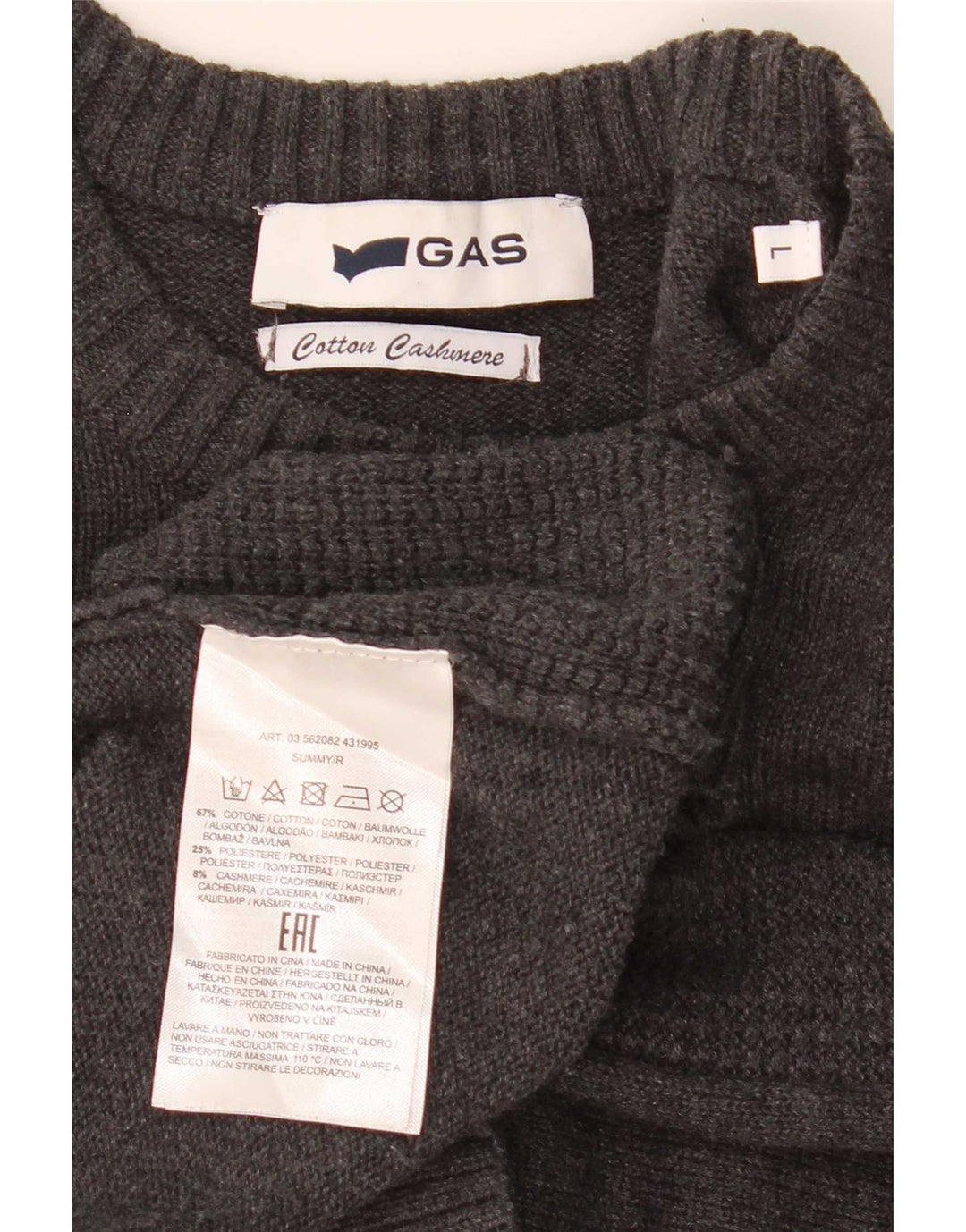 Gas Herren-Pullover mit Rundhalsausschnitt, groß, graue Baumwolle