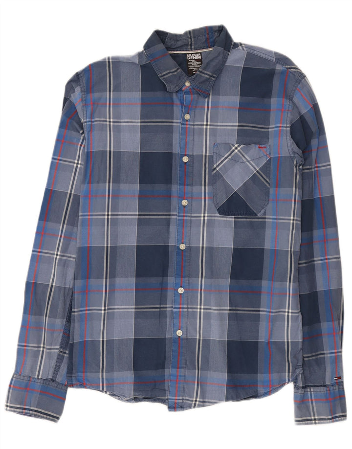 Tommy Hilfiger Herrenhemd, groß, blau kariert, Baumwolle