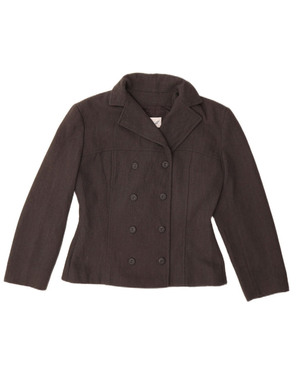 Vintage Damen Crop Zweireiher Blazer Jacke UK 14 Mittelgrau