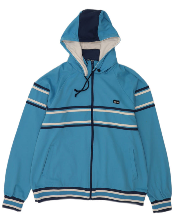 Asics Herren-Trainingsanzug mit Kapuze, große Jacke, blau gestreift, Polyester