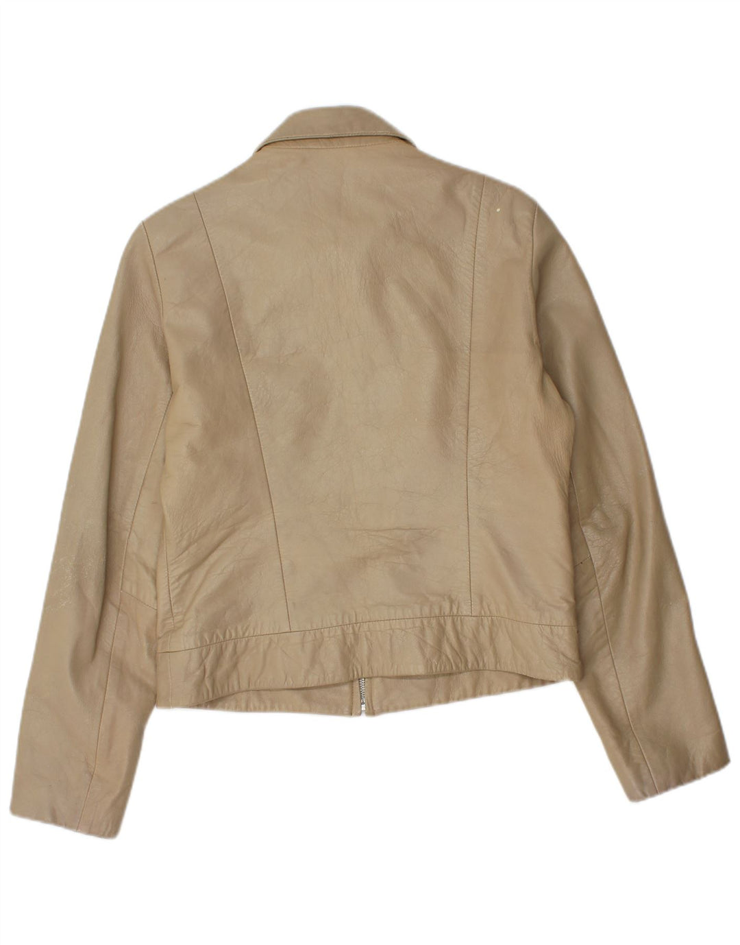 Zara Damen Crop Lederjacke UK 14 Large Beige Leder