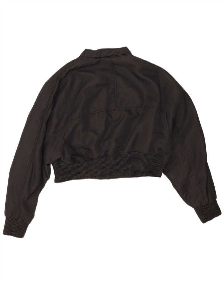 Zara Damen Crop Bomberjacke UK 16 Large Schwarz Nylon