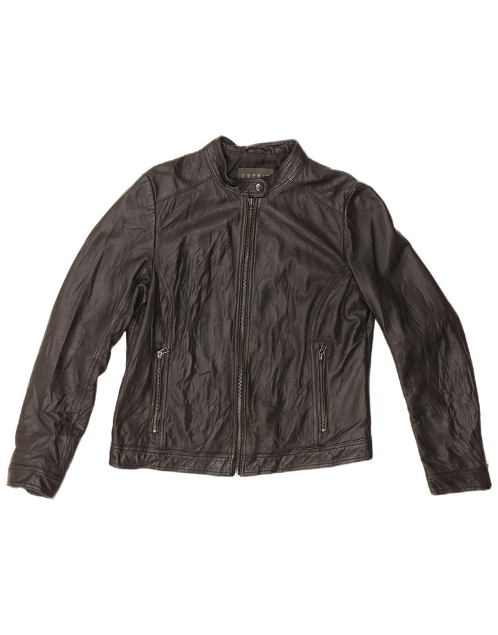 Esprit Damen-Leder-Racer-Jacke, UK 16, großes schwarzes Leder