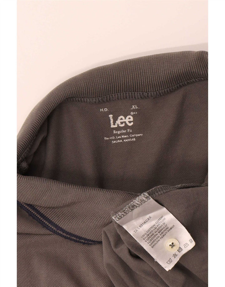 Lee Herren-Langarm-Poloshirt mit normaler Passform, XL, graue Baumwolle
