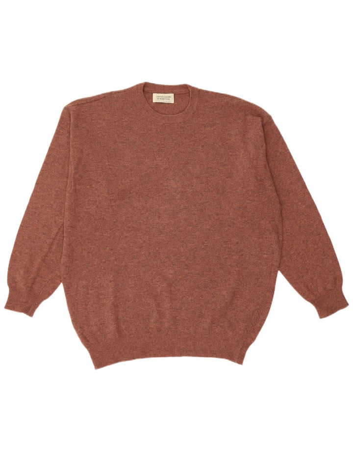 Benetton Herren-Pullover mit Rundhalsausschnitt, groß, braune Schurwolle