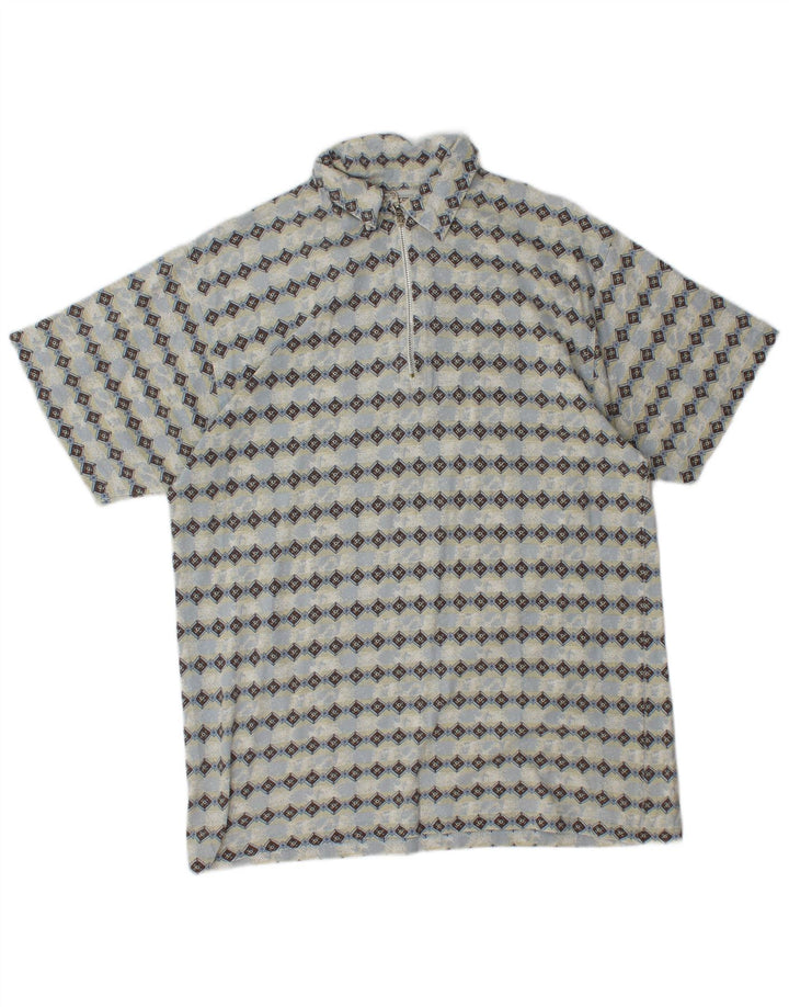 SAVVY Herren-Poloshirt mit Reißverschluss am Hals, mittelblaue Argyle-/Diamant-Baumwolle
