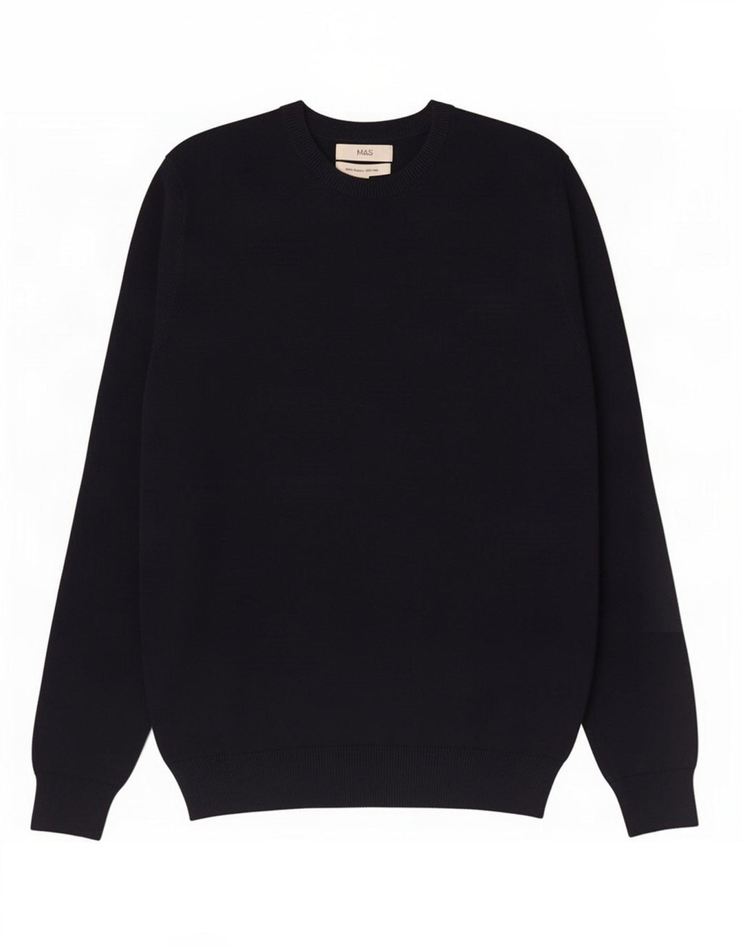Marks & Spencer Herren-Pullover mit Rundhalsausschnitt, mittelmarineblaue Baumwolle