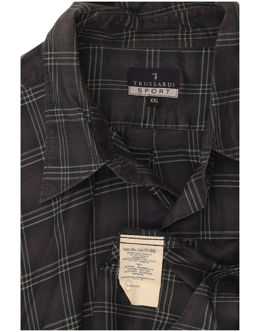 Trussardi Herrenhemd 2XL grau kariert Baumwolle