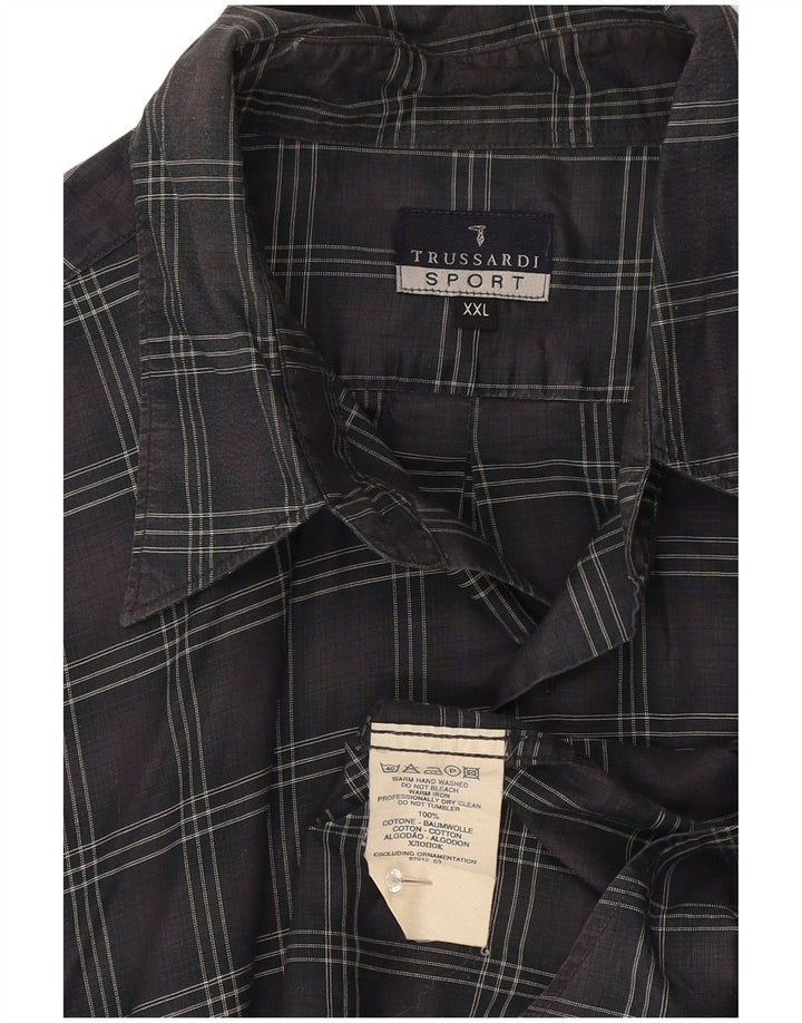 Trussardi Herrenhemd 2XL grau kariert Baumwolle