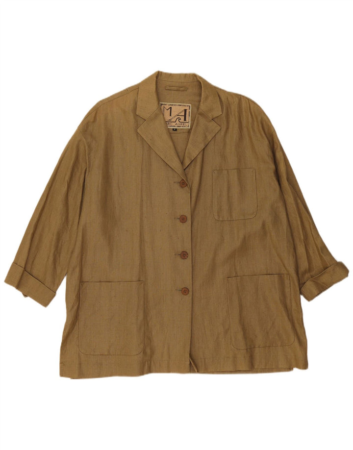 Marc Aurel Damen-Blazer mit übergroßen 4 Knöpfen, Größe UK 14, mittleres Khaki-Leinen