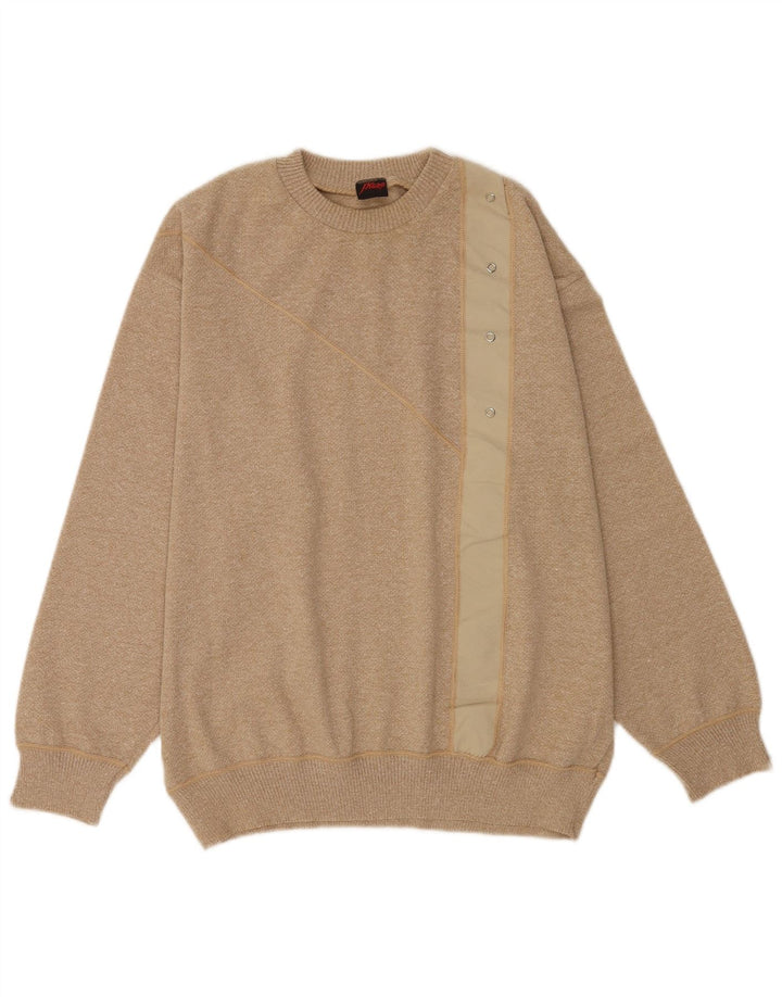 Vintage Herren Pullover mit Rundhalsausschnitt, groß, beige gestreift