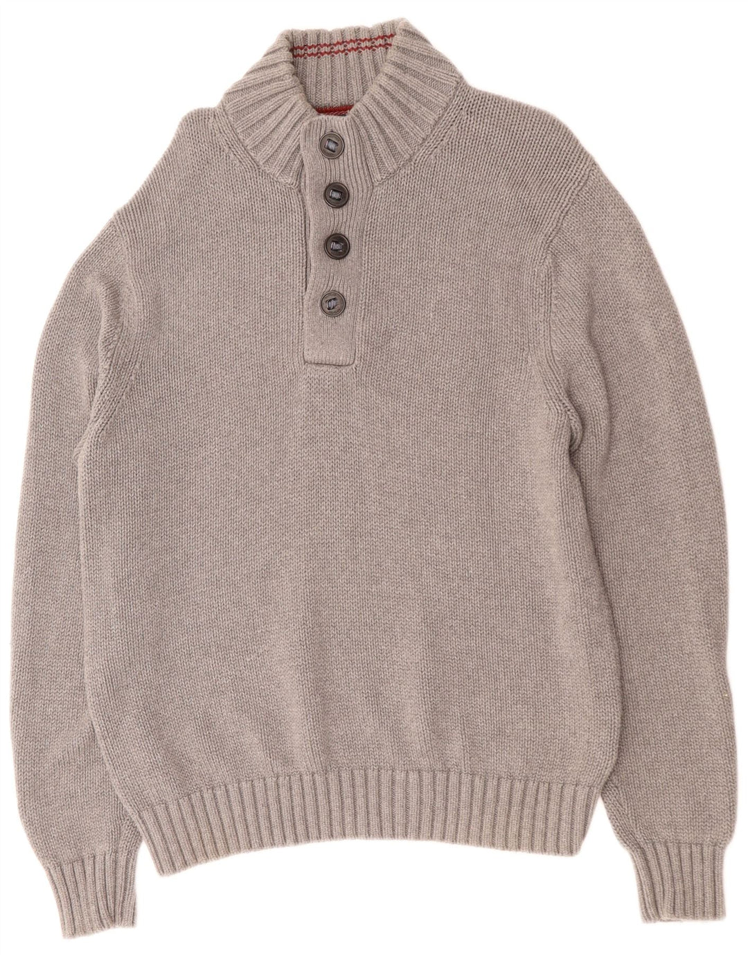 TOMMY HILFIGER Herren-Pullover mit Knopfkragen, XL, graue Baumwolle