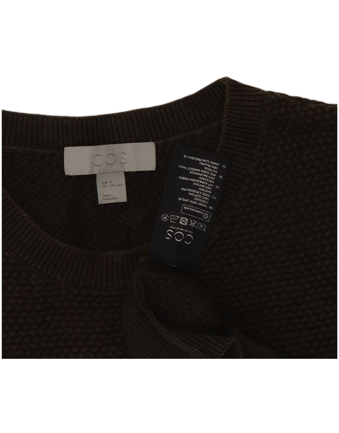Cos Herren-Pullover mit Rundhalsausschnitt, mittlere Khaki-Baumwolle
