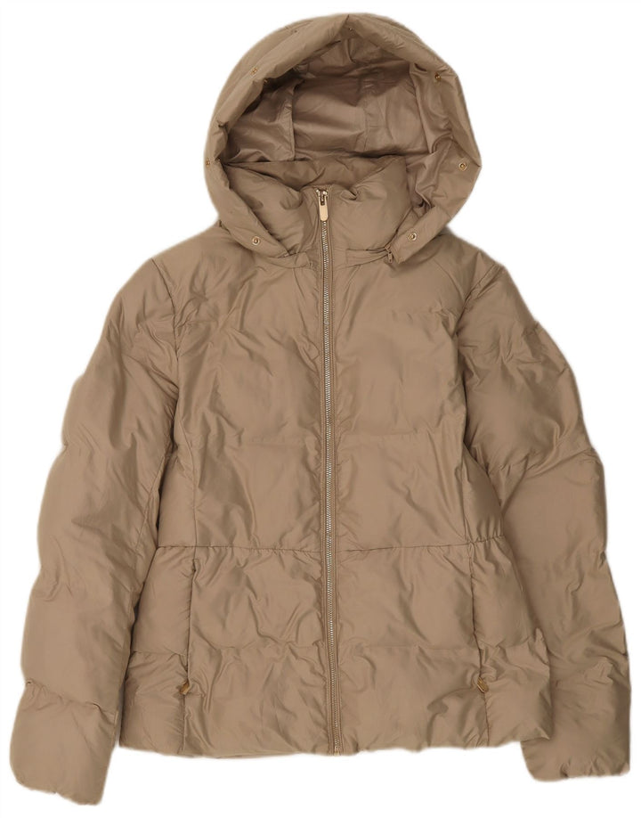 ZARA Damen Wattierte Jacke mit Kapuze UK 14 Medium Beige Polyester