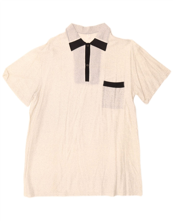 Vintage Herren Kurzarm-Pullover-Hemd IT 52 Large Off White Flecked