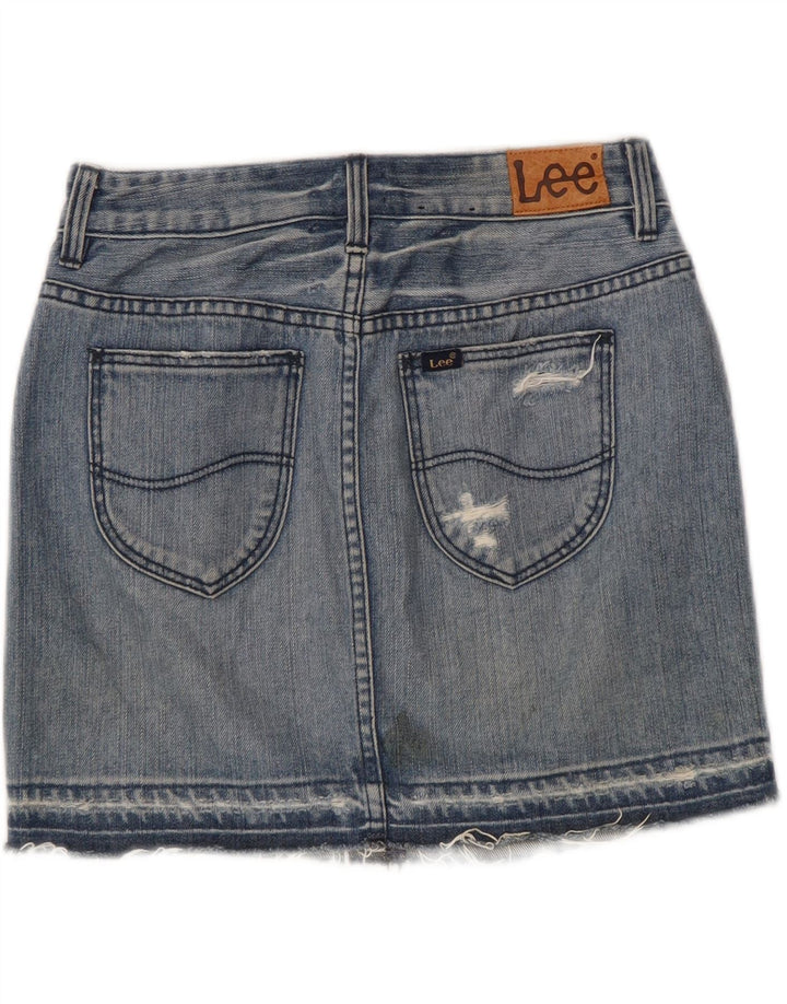 Lee Damen Jeansrock im Distressed-Look, US 7 Medium W28, blaue Baumwolle