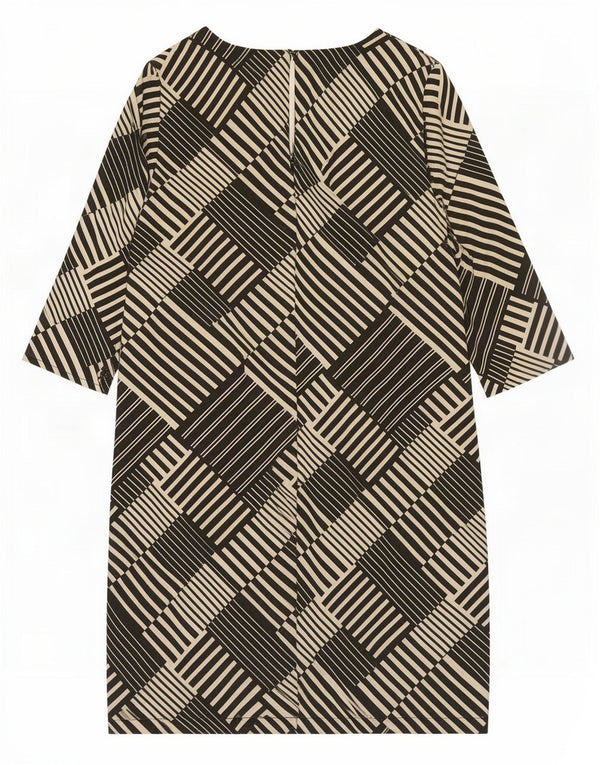 Marks & Spencer Damen-Etuikleid mit 3/4-Ärmeln, Gr. 12, Mittelschwarz, geometrisch