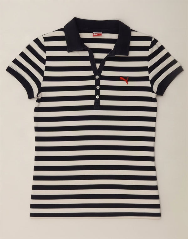 Puma Damen Poloshirt UK 10 Small weiß gestreift Baumwolle