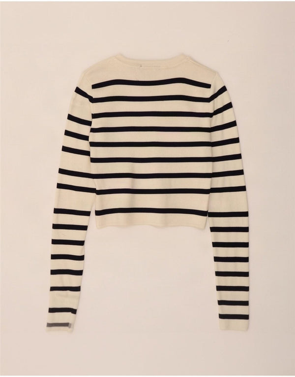 Zara Damen Crop Bluse Top UK 8 Small Off White Gestreifte Viskose