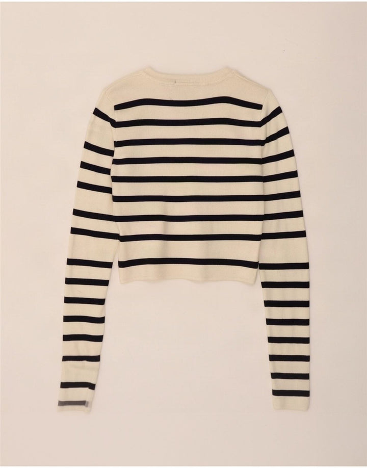 Zara Damen Crop Bluse Top UK 8 Small Off White Gestreifte Viskose