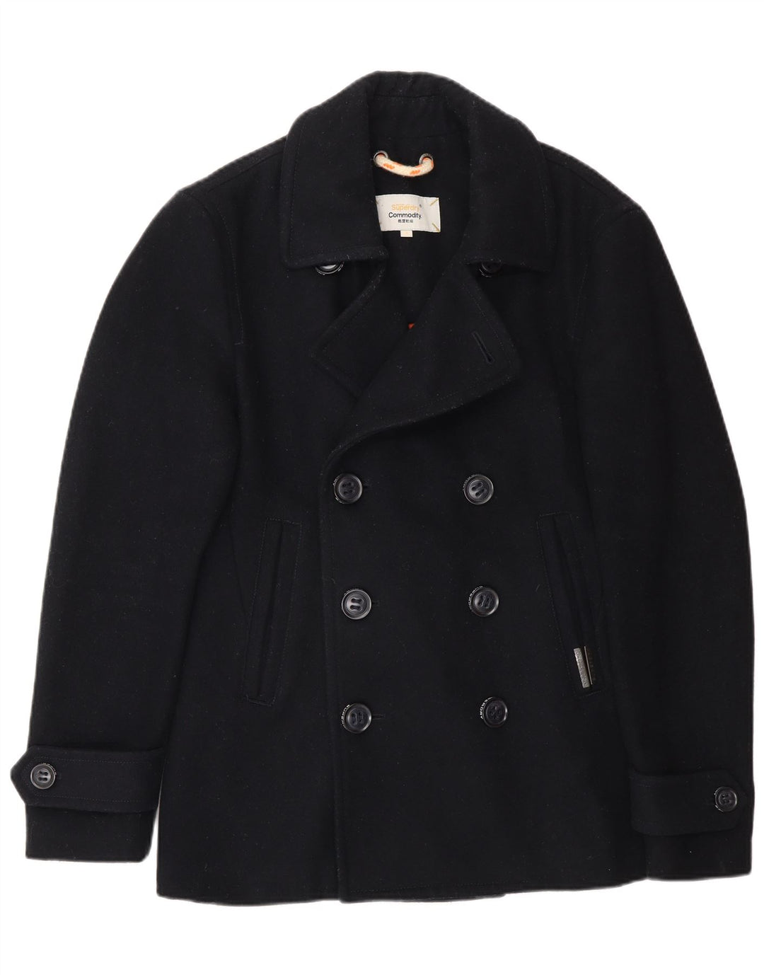 Superdry Herren Pea Coat UK 36 Small Marineblaue Wolle