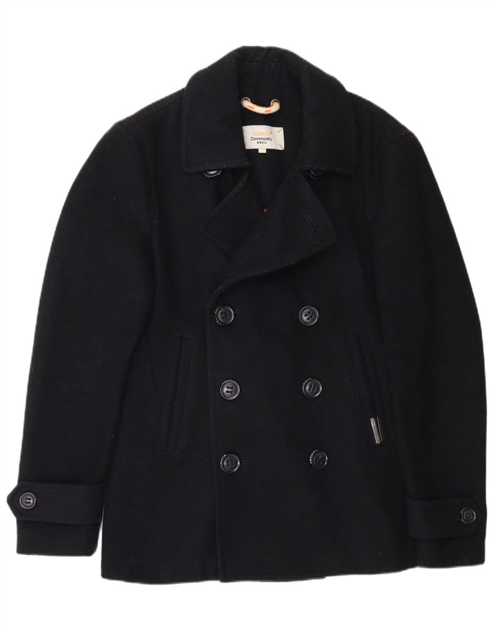 Superdry Herren Pea Coat UK 36 Small Marineblaue Wolle